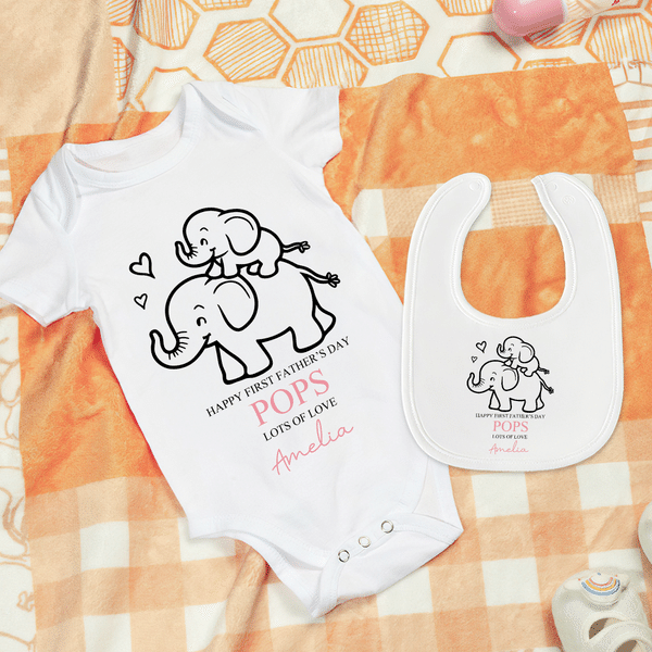Babero de algodón 100% con diseño de animales personalizado para padres e hijos Traje de bebé a juego con el nombre Primer regalo de cumpleaños del Día del Padre para recién nacidos