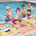 Gepersonaliseerd Cartoon Strand Kind Karakter Oversized Snel Droog Strandlaken met Naam Verjaardag Zomer Vakantie Zwembad Party Gift voor Jongens Meisjes