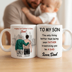 Personalised Father and Son Silhouette Ceramic Coffee Mug with Name Father's Day Birthday Gift for Dad Son