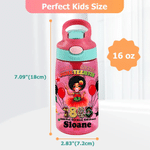 Personalised Cartoon Character Name 16 oz Kid's Water Bottle with Silicone Straw and Handle Juneteenth Gift for Black Boys Girls