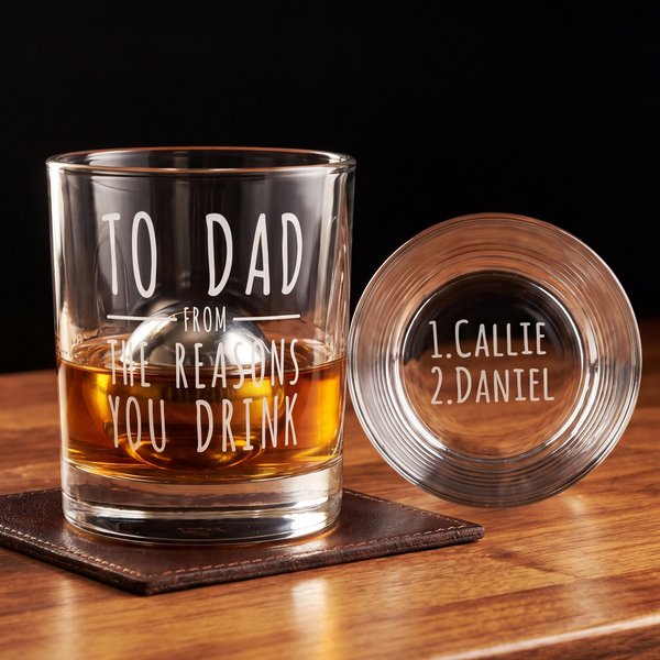 Personalised The Reasons You Drink 10 oz Whiskey Glass with 1-5 Names Father's Day Birthday Gift for Dad Grandad