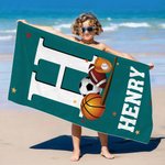 Personliga sportbollar Initial stjärna Snabbtorkande överdimensionerad strandhandduk med namn Strandfest Sommarsemestergåva för sportälskare Barn