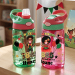 Personalised Cartoon Character Name 16 oz Kid's Water Bottle with Silicone Straw and Handle Juneteenth Gift for Black Boys Girls