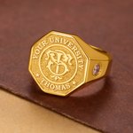 Anello personalizzato con pietre di nascita a monogramma retrò con nome inciso e nome della scuola Regalo di compleanno per laureati e compagni di classe