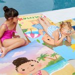 Gepersonaliseerd Cartoon Strand Kind Karakter Oversized Snel Droog Strandlaken met Naam Verjaardag Zomer Vakantie Zwembad Party Gift voor Jongens Meisjes