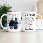 Personalised Father and Son Silhouette Ceramic Coffee Mug with Name Father's Day Birthday Gift for Dad Son