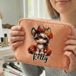 Personalisierte Multicolor Geburt Blume Cartoon Pferd gestreifte Kosmetiktasche mit Namen tägliche Reise wesentliche Geburtstagsgeschenk für Frauen Pferdeliebhaber