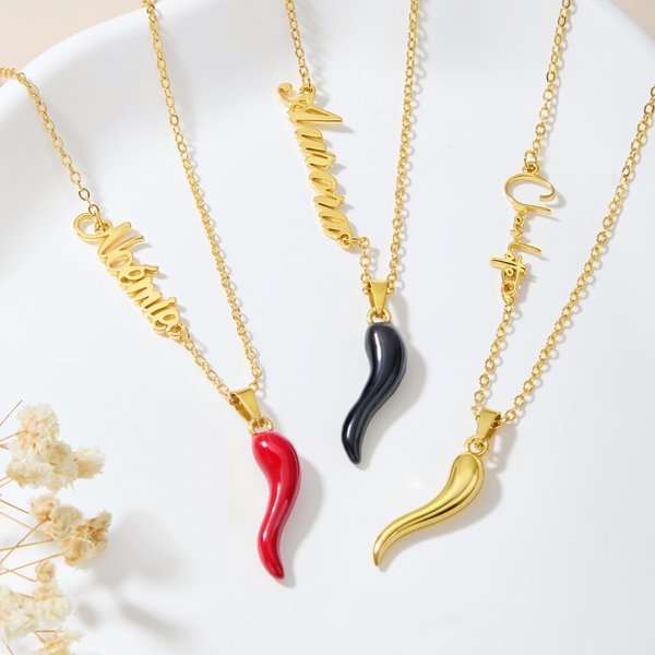 Gepersonaliseerde Italiaanse Cornicello Lucky Horn Chili Pepper ketting met naam sierlijke sieraden verjaardagscadeau voor vrouwen Italiaanse