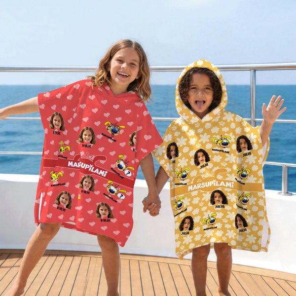 Personalized 1-6 Funny Marsupilami Face Photo Soft Quick Dry Hooded Beach Towel with Name Beach Holiday Gift for Kids | Callie × Marsupilami®