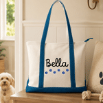 Personalized Multicolour Paw Print Canvas Tote Bag with Name Daily Use Anniversary Birthday Gift for Pet Lovers Owners