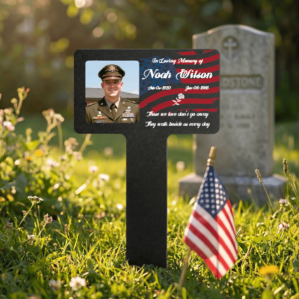 Personalized Veteran Photo American Flag Garden Memorial Plaque Grave Marker Memorial Day Independence Day Gift for Veterans Loss of Loved Ones