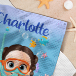 Gepersonaliseerde 3D-stijl Karakter Oceaan Dier Snel Droog Zachte Handdoek met Naam Dagelijks Gebruik Strandfeest Verjaardagscadeau voor Oceaanliefhebber