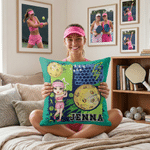 Personalised Cartoon Sport Character Design Soft Cushion Cover with Name Home Decor Game Day Team Gift for Tennis Pickleball Lover Player