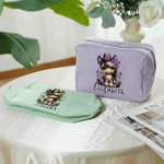 Personalisierte Multicolor Geburt Blume Cartoon Pferd gestreifte Kosmetiktasche mit Namen tägliche Reise wesentliche Geburtstagsgeschenk für Frauen Pferdeliebhaber