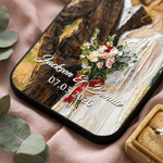 Custodia per telefono personalizzata con ritratto di matrimonio in stile pittura a olio con testo e data Regalo di anniversario per le coppie di sposi
