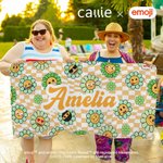 Serviette de plage en microfibre avec nom personnalisée Multicolore Plaid Flower Smile emoji Quick Dry Summer Birthday Gift for Friends Girls | Callie × emoji ™
