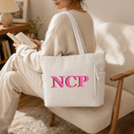 Personalized Retro Double-Color Shadow Monogram Large Capacity Corduroy Tote Bag Travel Essential Birthday Gift for Friends Office Workers