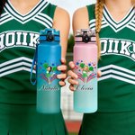 Personalisierte Cartoon Cheerleading Girl 32 oz Gradient Wasserflasche mit Namen und Zeit Marker Game Day Sport Jahrestag Geschenk für Cheerleader