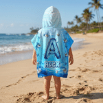 Personalisierte Hai Ozean schnell trocknen Hooded Strandtuch mit Namen und Initialen Outdoor-Aktivitäten Strand Party Geburtstagsgeschenk für Kinder