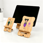 Personalized Cartoon Professional Character Bamboo Wooden Phone Stand Ipad Holder with Name and Initial Desk Decor Gift for Colleague Friend