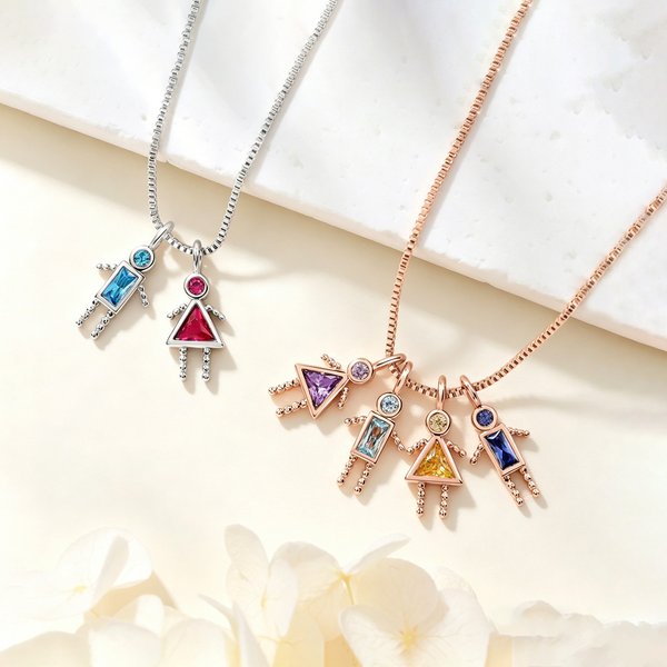 Personalised 1-7 Kids Pendant Necklace with Birthstone Dainty Jewellery Anniversary Birthday Gift for Mom Grandma