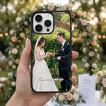 Custodia per telefono personalizzata con ritratto di matrimonio in stile pittura a olio con testo e data Regalo di anniversario per le coppie di sposi