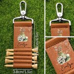Personalized Watercolour Birth Flower PU Leather Golf Tee Holder Bag Tag with Name Daily Use Birthday Gift for Golf Lover