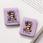 Personalized Cartoon Girl Horse Birth Flower Magnetic PU Leather Bookmark with Name Daily Use Library Bookish Birthday Gift for Girl Book Lover