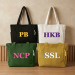 Personalized Retro Double-Color Shadow Monogram Large Capacity Corduroy Tote Bag Travel Essential Birthday Gift for Friends Office Workers