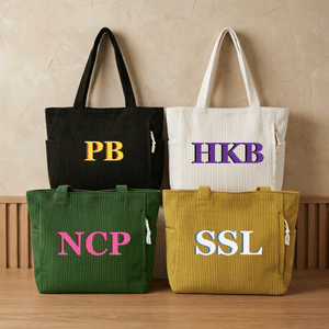 Personalized Retro Double-Color Shadow Monogram Large Capacity Corduroy Tote Bag Travel Essential Birthday Gift for Friends Office Workers
