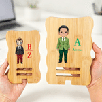 Personalized Cartoon Professional Character Bamboo Wooden Phone Stand Ipad Holder with Name and Initial Desk Decor Gift for Colleague Friend