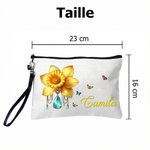 Fourre-tout ou trousse personnalisé avec nom pierre de naissance et fleur de naissance - Cadeau de la fête des Mères pour maman et grand-mère