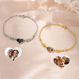 Pulsera personalizada con foto termosensible y alas de ángel en corazón con texto grabado regalo conmemorativo para mujeres y amantes de las mascotas