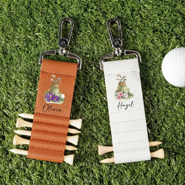 Acuarela Personalizada Flor de Nacimiento Bolsa de Golf de Cuero de PU Etiqueta con Nombre Uso Diario Regalo de Cumpleaños para Amante del Golf