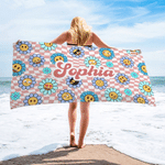 Personalisierte Multicolor Plaid Blume Lächeln emoji Quick Dry Mikrofaser Strandtuch mit Namen Sommer Geburtstag Geschenk für Freunde Mädchen | Callie × emoji ™