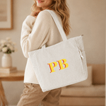 Personalized Retro Double-Color Shadow Monogram Large Capacity Corduroy Tote Bag Travel Essential Birthday Gift for Friends Office Workers