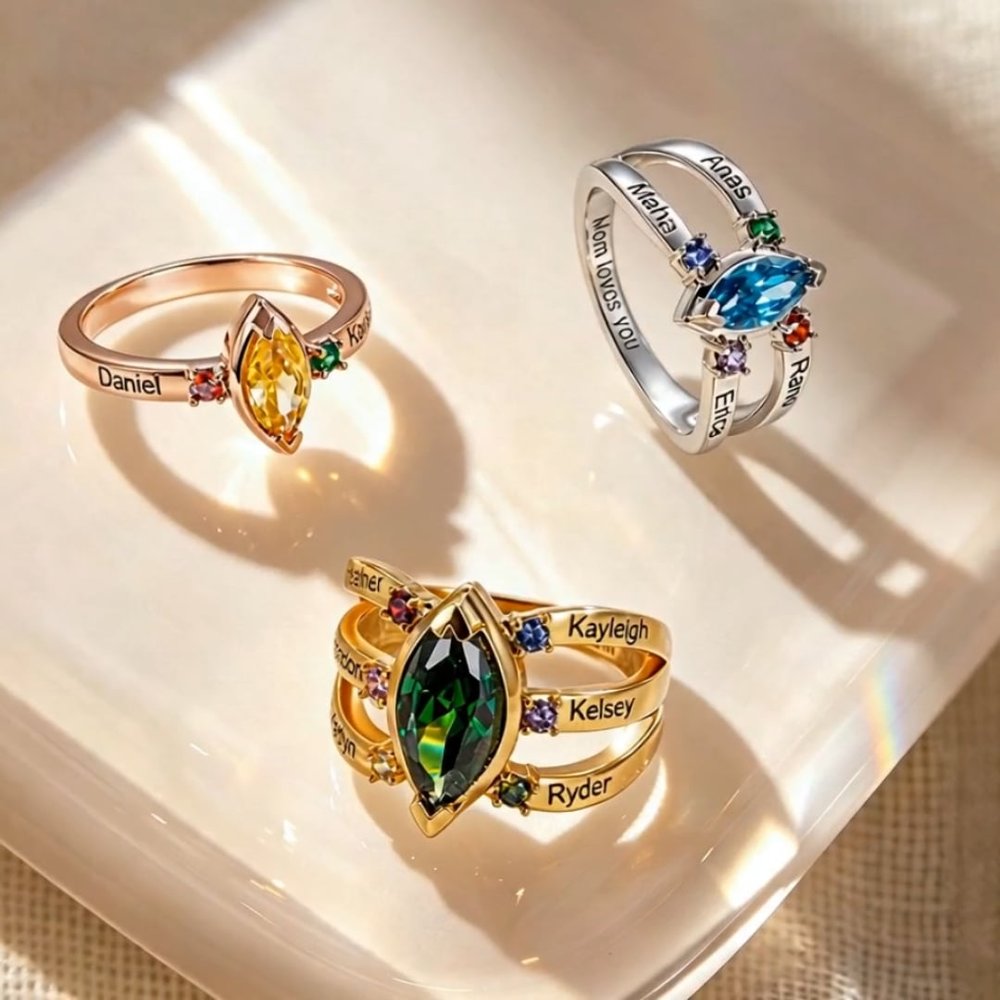 Anello personalizzato con pietra di nascita e nome inciso Donna Gioielli Compleanno Festa della Mamma Regalo per la nonna 4