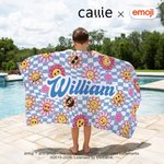 Serviette de plage en microfibre avec nom personnalisée Multicolore Plaid Flower Smile emoji Quick Dry Summer Birthday Gift for Friends Girls | Callie × emoji ™