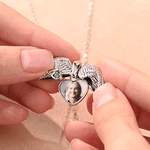 Personalized Angel Wing Heart Birthstone Necklace with Photo Anniversary Birthday Gift for Mom Wife