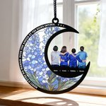 Capteur de soleil en forme de lune personnalisé avec fleur de naissance et personnages de dessin animé - Cadeau de la fête des Mères pour les femmes