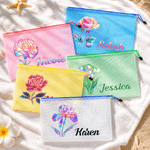 Personalized Neon Birth Flower Waterproof Pool Beach Bag with Name Daily Use Birthday Summer Vocation Party Gift for Women