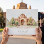 Personalized Watercolor Style Campus Architecture Photo Canvas Prints Home Decor Ship from USA Graduation Gift for Graduates Alumni