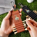 Personalized Watercolour Birth Flower PU Leather Golf Tee Holder Bag Tag with Name Daily Use Birthday Gift for Golf Lover