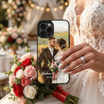 Custodia per telefono personalizzata con ritratto di matrimonio in stile pittura a olio con testo e data Regalo di anniversario per le coppie di sposi
