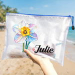 Personalized Neon Birth Flower Waterproof Pool Beach Bag with Name Daily Use Birthday Summer Vocation Party Gift for Women