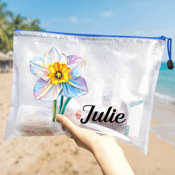 Personalized Neon Birth Flower Waterproof Pool Beach Bag with Name Daily Use Birthday Summer Vocation Party Gift for Women
