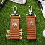 Personalized Watercolour Birth Flower PU Leather Golf Tee Holder Bag Tag with Name Daily Use Birthday Gift for Golf Lover