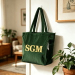 Personalized Retro Double-Color Shadow Monogram Large Capacity Corduroy Tote Bag Travel Essential Birthday Gift for Friends Office Workers