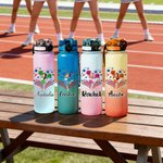 Personalisierte Cartoon Cheerleading Girl 32 oz Gradient Wasserflasche mit Namen und Zeit Marker Game Day Sport Jahrestag Geschenk für Cheerleader