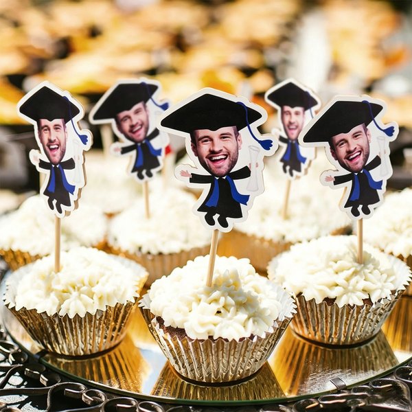 Foto de graduación personalizada Cupcake Toppers Decoraciones de la torta Fiesta Regalos para Graduados